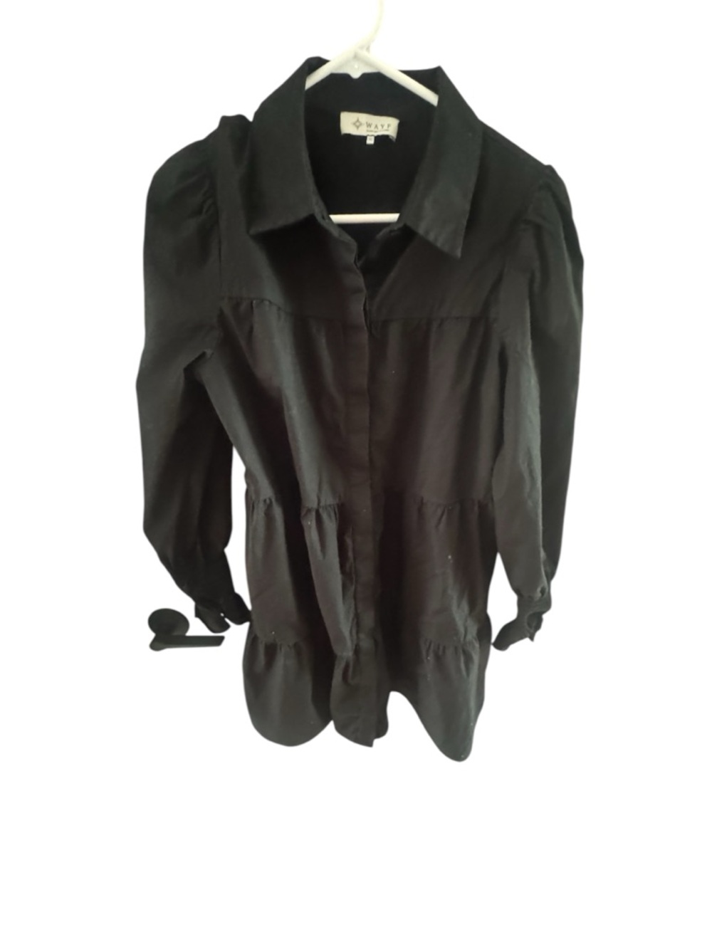 Wayf Long Sleeve Tiered Mini Shirt Dress